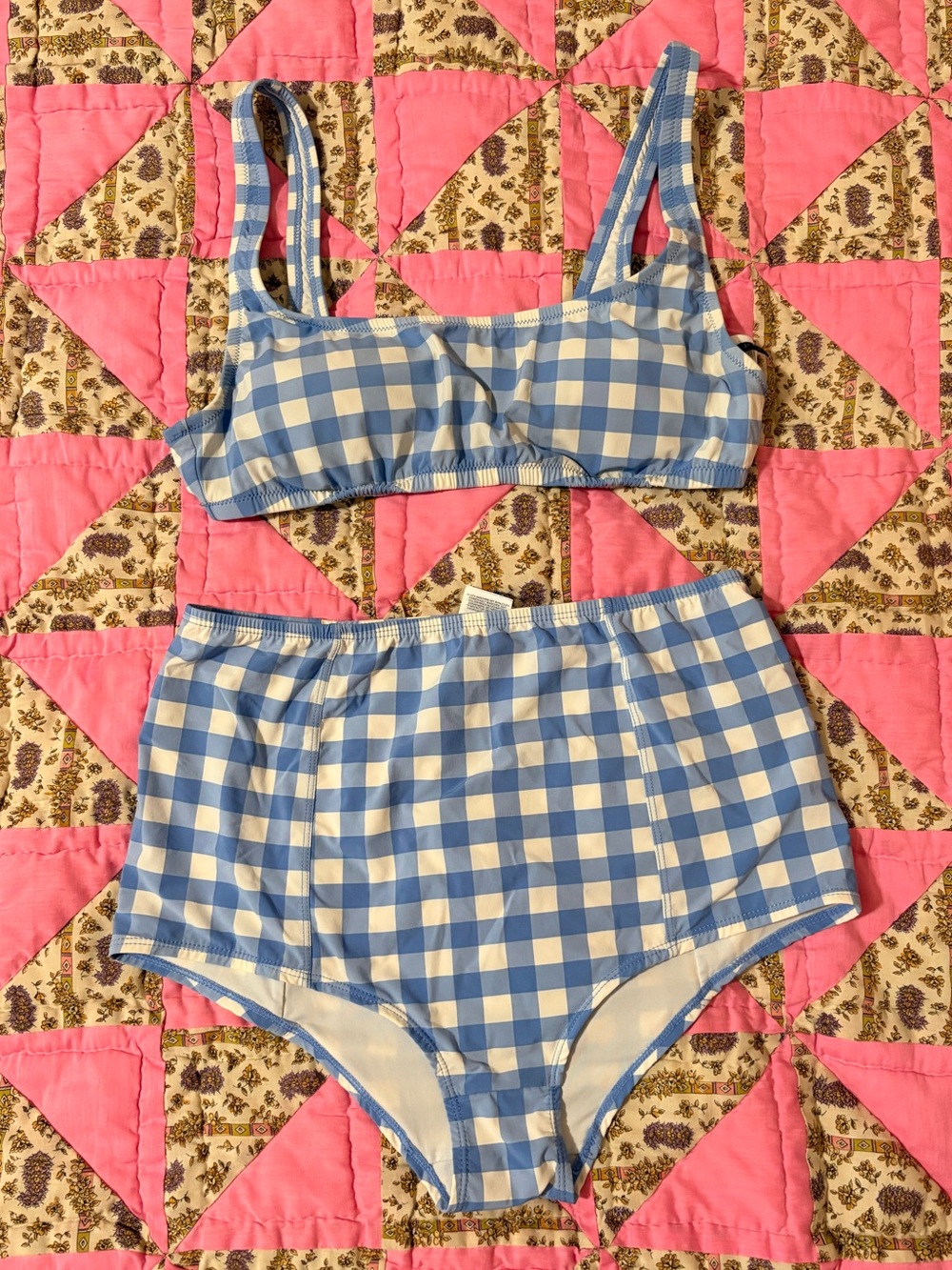 J. Crew Blue Gingham Scoopneck Bikini Top & Highwaisted Bottoms Swimsuit Medium